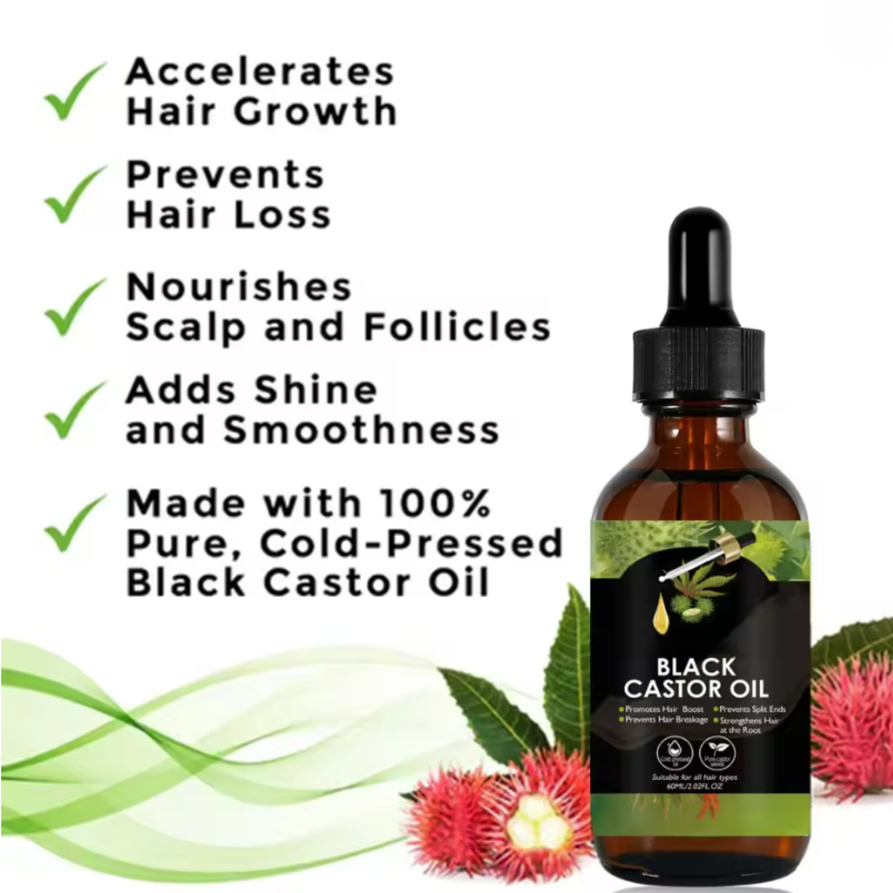 Anti-Hair Loss 100% Organic Black Castor Oil Serum