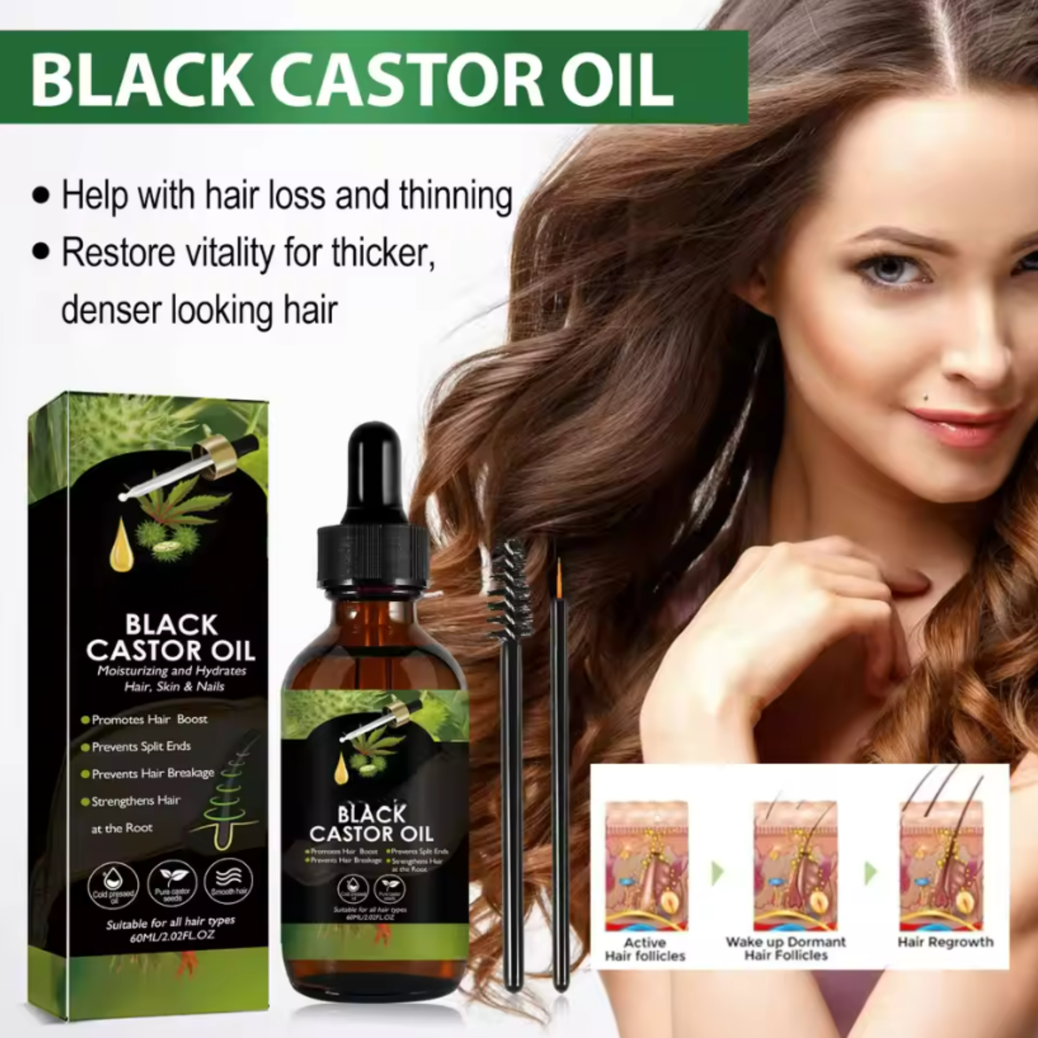 Anti-Hair Loss 100% Organic Black Castor Oil Serum